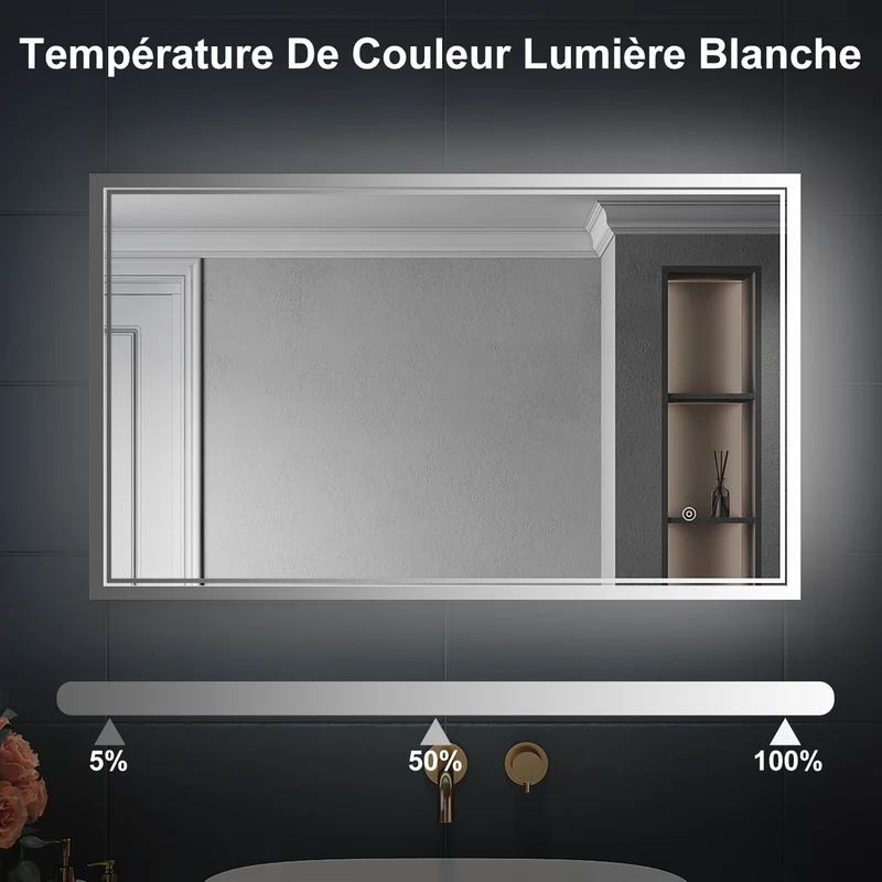 SIRHONA 3X loupe Miroir LED Salle de Bain avec éclairage, Miroir avec Horloge Numérique, Miroir Lumineux Salle de Bain Anti-Buée, 80/100x60cm