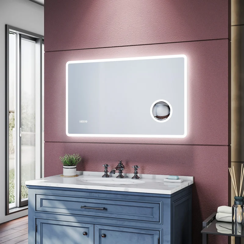 SIRHONA Miroir de salle de bains Anti-buée avec éclairage led Avec prise rasoir Miroir grossissant 3X 1000 x 600 x 40mm