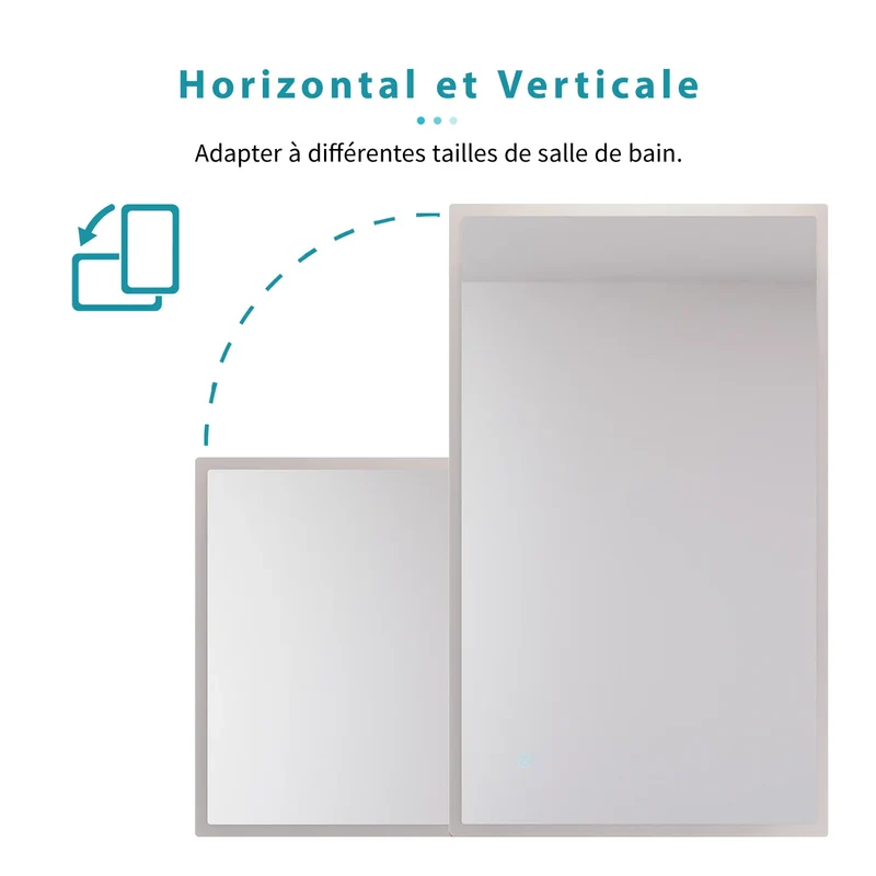 SIRHONA Miroir led Miroir de salle de bains avec éclairage LED Miroir Cosmétiques Mural Lumière Illumination avec Commande par Effleurement 100x60 CM
