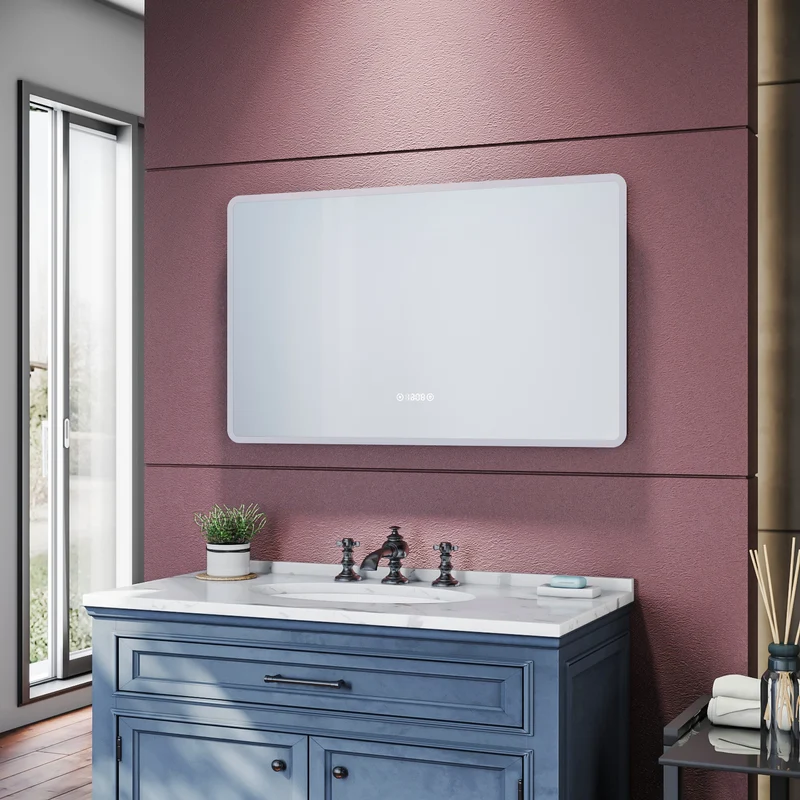 SIRHONA Miroir de salle de bains LED 1000x600x35mm - Miroir mural cosmétique - Trois températures de couleur - Anti-buée avec réglage de l'heure