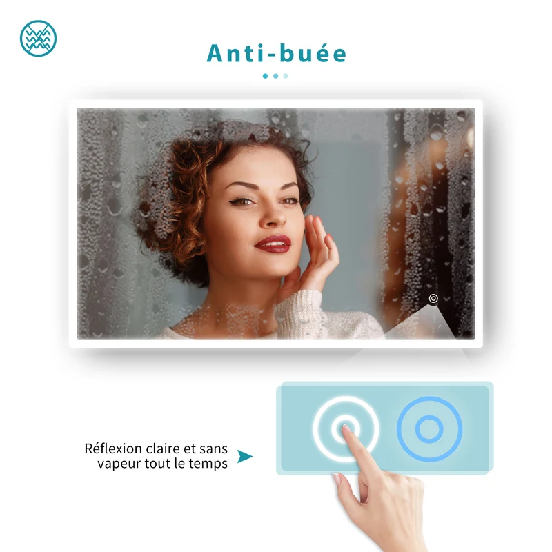 SIRHONA Miroir de salle de bains LED 1000x600x35mm - Miroir mural cosmétique - Trois températures de couleur - Anti-buée avec réglage de l'heure