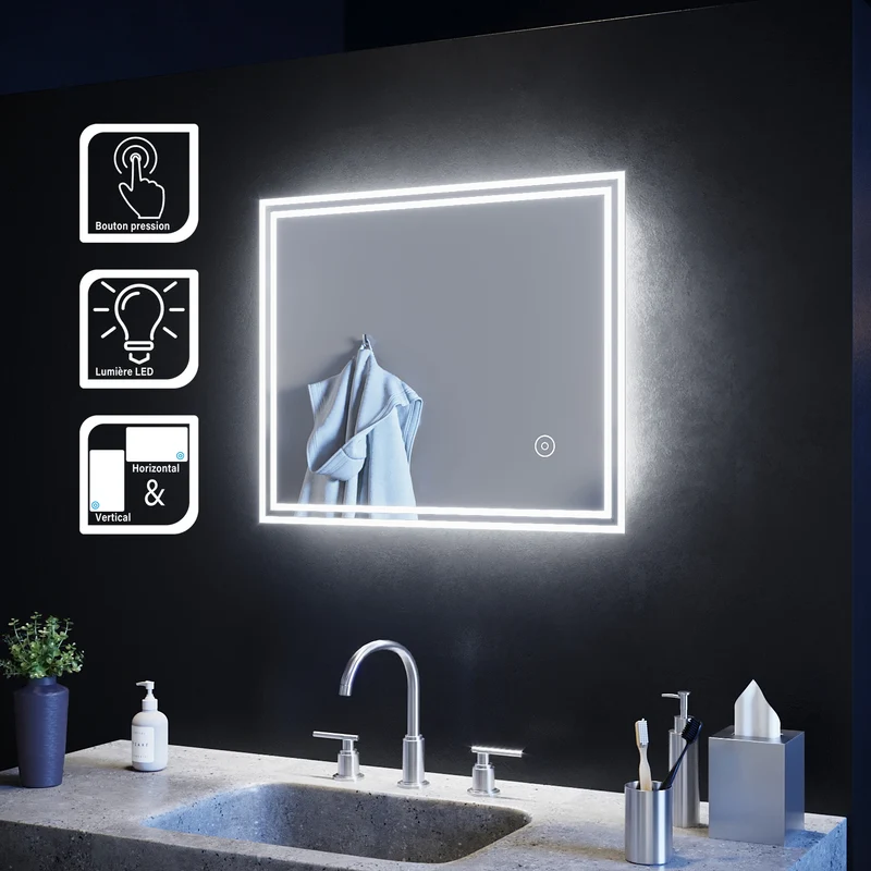 SIRHONA Miroir LED avec éclairage LED Miroir Salle de Bain Miroir Muraux Cosmétiques Mural Lumière Illumination