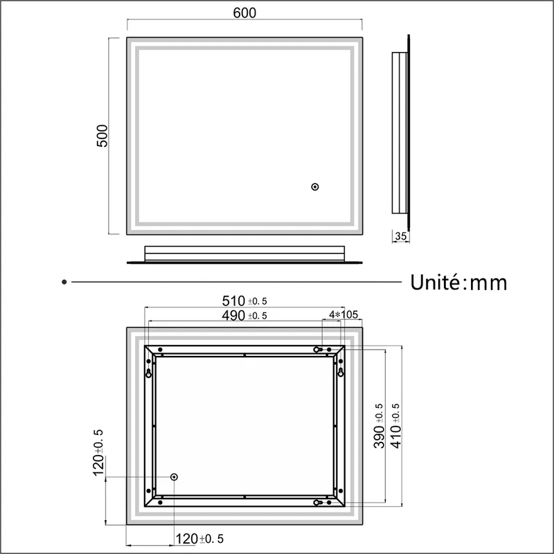 SIRHONA Miroir LED avec éclairage LED Miroir Salle de Bain Miroir Muraux Cosmétiques Mural Lumière Illumination