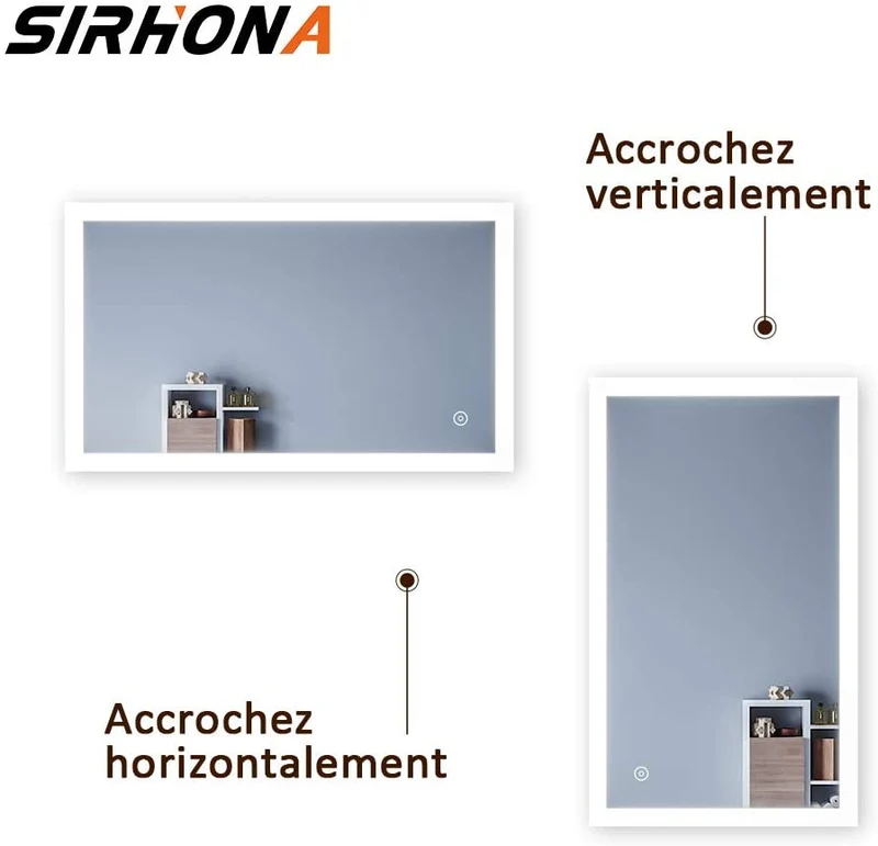 SIRHONA Miroir LED Salle de Bains avec éclairage LED Miroir Muraux AVCE Anti-buée Fonction Cosmétiques Mural Lumière Illumination