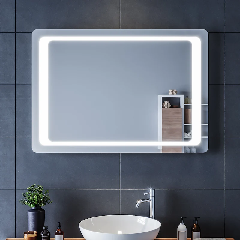 SIRHONA Miroir LED Salle de Bains avec éclairage LED Miroir Muraux AVCE Anti-buée Fonction Cosmétiques Mural Lumière Illumination