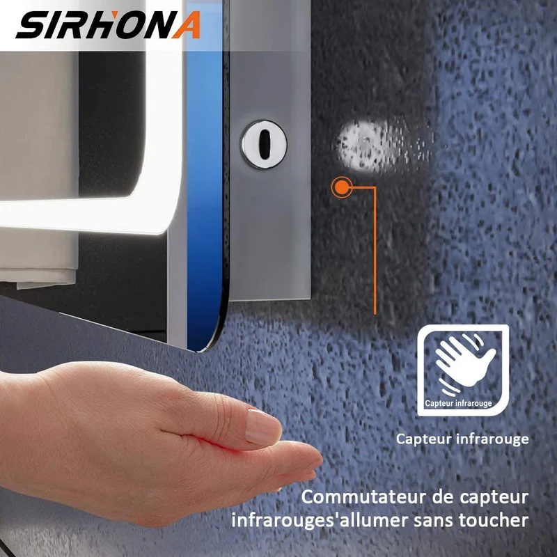 SIRHONA Miroir LED Salle de Bains avec éclairage LED Miroir Muraux AVCE Anti-buée Fonction Cosmétiques Mural Lumière Illumination