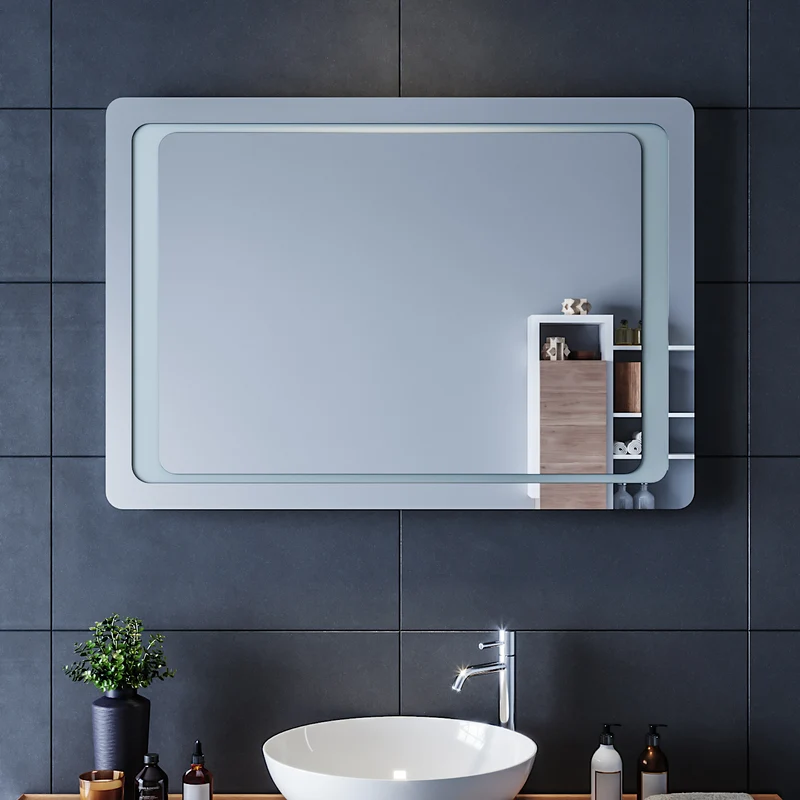 SIRHONA Miroir LED Salle de Bains avec éclairage LED Miroir Muraux AVCE Anti-buée Fonction Cosmétiques Mural Lumière Illumination