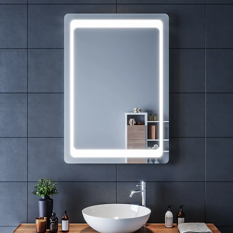 SIRHONA Miroir LED Salle de Bains avec éclairage LED Miroir Muraux AVCE Anti-buée Fonction Cosmétiques Mural Lumière Illumination
