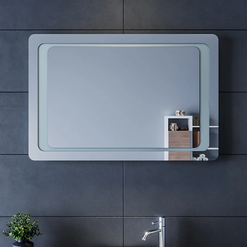 SIRHONA Miroir LED Salle de Bains avec éclairage LED Miroir Muraux AVCE Anti-buée Fonction Cosmétiques Mural Lumière Illumination