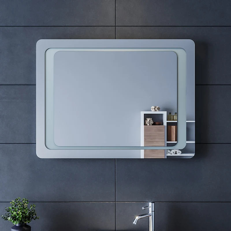 SIRHONA Miroir LED Salle de Bains avec éclairage LED Miroir Muraux AVCE Anti-buée Fonction Cosmétiques Mural Lumière Illumination