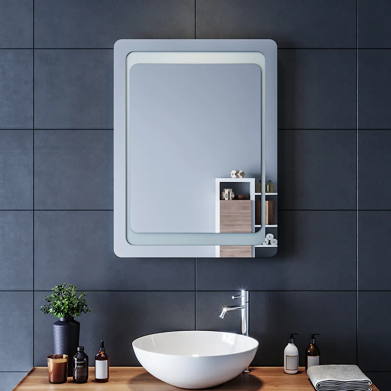 SIRHONA Miroir LED Salle de Bains avec éclairage LED Miroir Muraux AVCE Anti-buée Fonction Cosmétiques Mural Lumière Illumination
