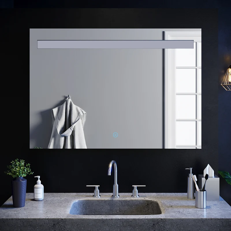 SIRHONA 100x70cm LED Miroir Salle de Bains avec éclairage Cosmétiques Mural Lumière Illumination avec Commande par Effleurement Anti-buée