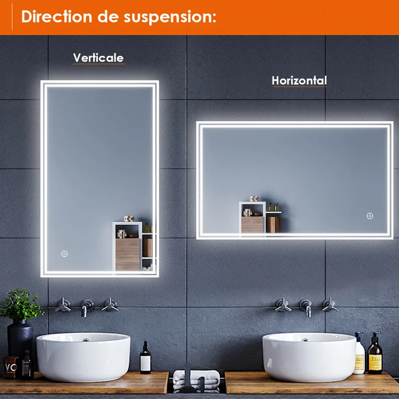 SIRHONA 100x70cm LED Miroir Salle de Bains avec éclairage Cosmétiques Mural Lumière Illumination avec Commande par Effleurement Anti-buée