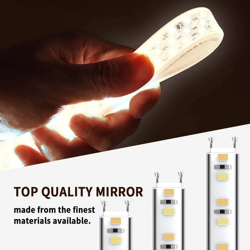 SIRHONA Miroir de salle de bain led rectangle Commutateur Anti-buée éclairage intégré blanc froid Bandes lumineuses des deux côtés 60x80 cm