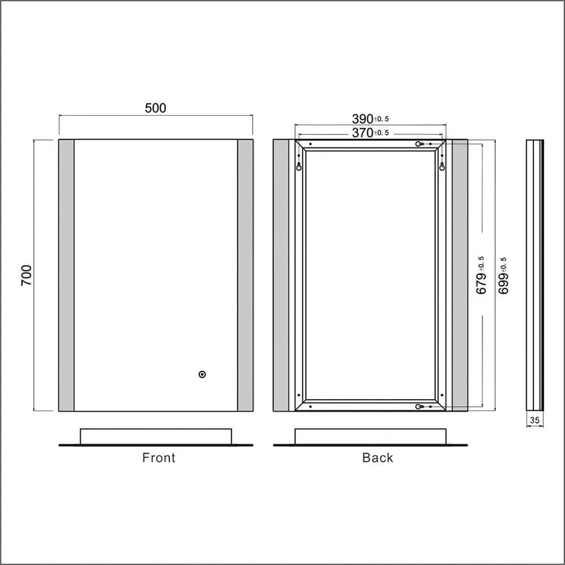 SIRHONA Miroir de salle de bain led rectangle Commutateur Anti-buée éclairage intégré blanc froid Bandes lumineuses des deux côtés 60x80 cm