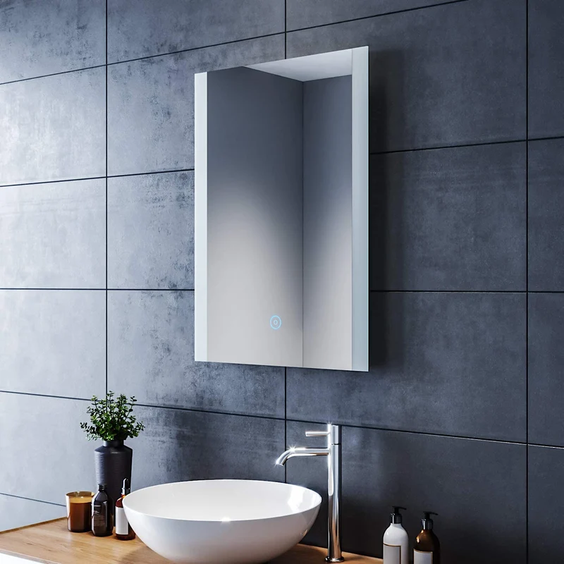 SIRHONA Miroir de salle de bain led rectangle Commutateur Anti-buée éclairage intégré blanc froid Bandes lumineuses des deux côtés 60x80 cm