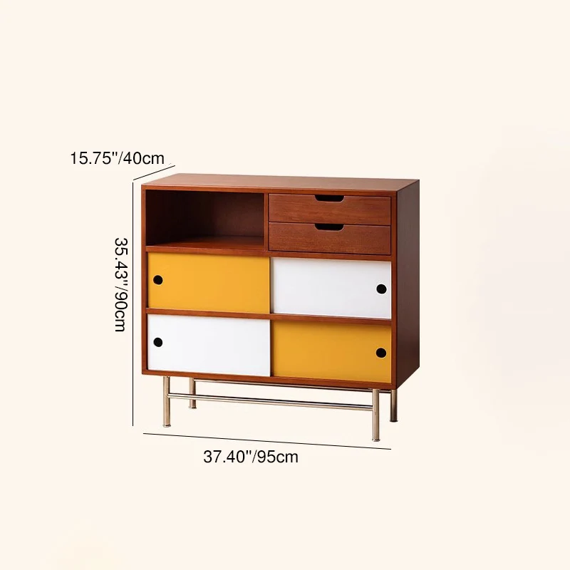 Traditional Vintage Rectangular Pine Wood Boxwood Plywood Stainless Steel Multi-Compartment Storage Cabinet 5-Tier For Living Room