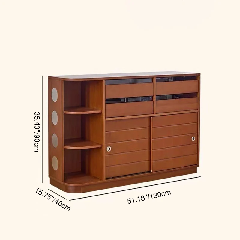 Contemporary Retro Rectangular Boxwood Plywood Stainless Steel Glass Floor-Standing Sideboard Storage Cabinet 4-Drawer For Living Room & Dining Room