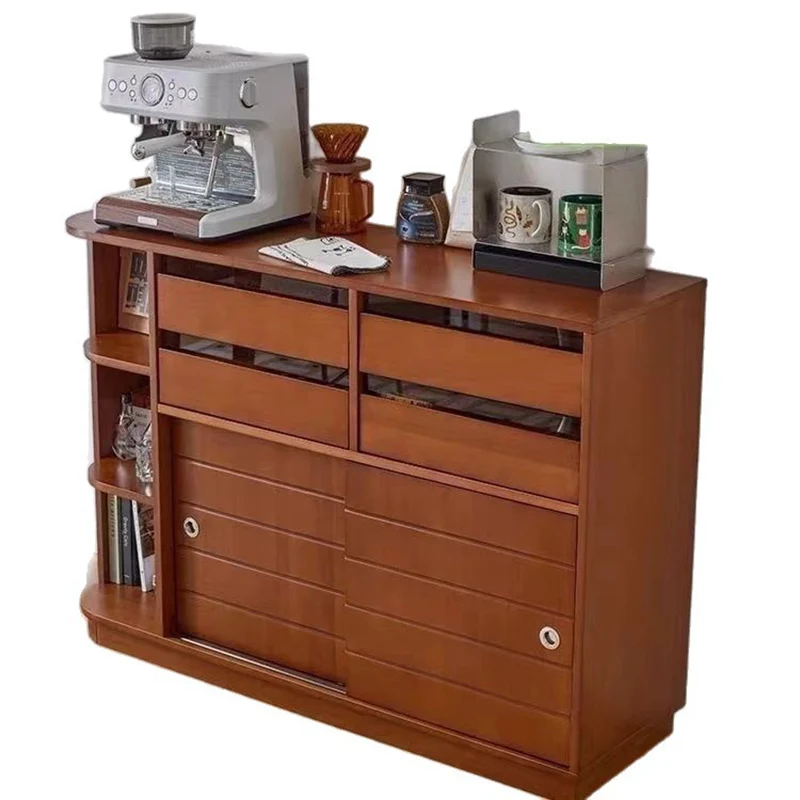 Contemporary Retro Rectangular Boxwood Plywood Stainless Steel Glass Floor-Standing Sideboard Storage Cabinet 4-Drawer For Living Room & Dining Room
