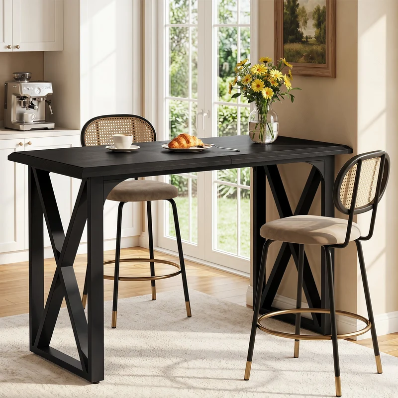 Tribesigns Table de bar 140 cm, Table haute de style industriel avec piètement en X en métal pour 2 à 4 personnes