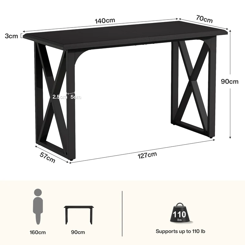 Tribesigns Table de bar 140 cm, Table haute de style industriel avec piètement en X en métal pour 2 à 4 personnes