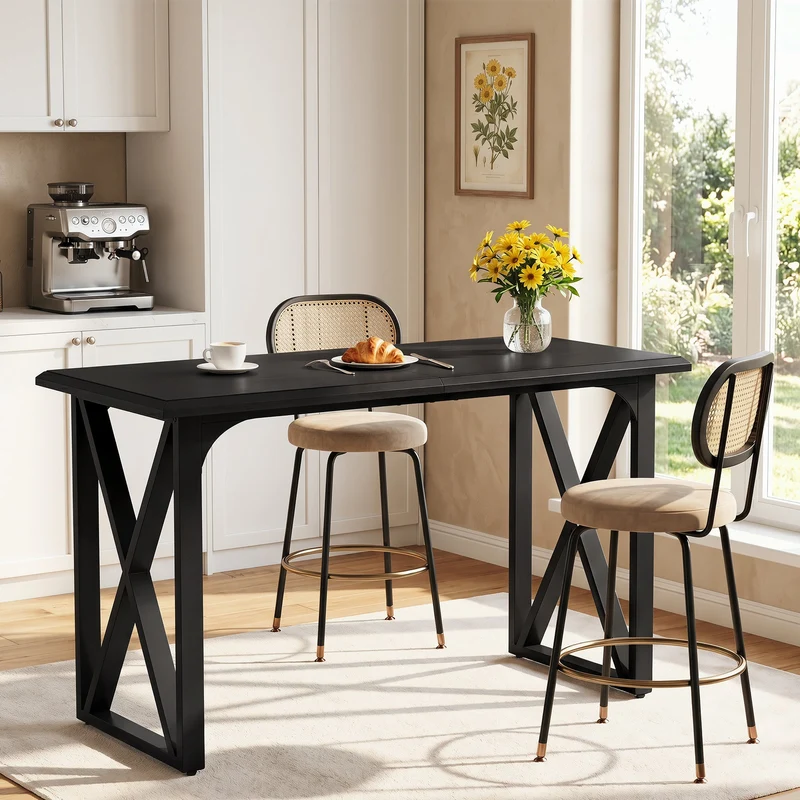 Tribesigns Table de bar 140 cm, Table haute de style industriel avec piètement en X en métal pour 2 à 4 personnes