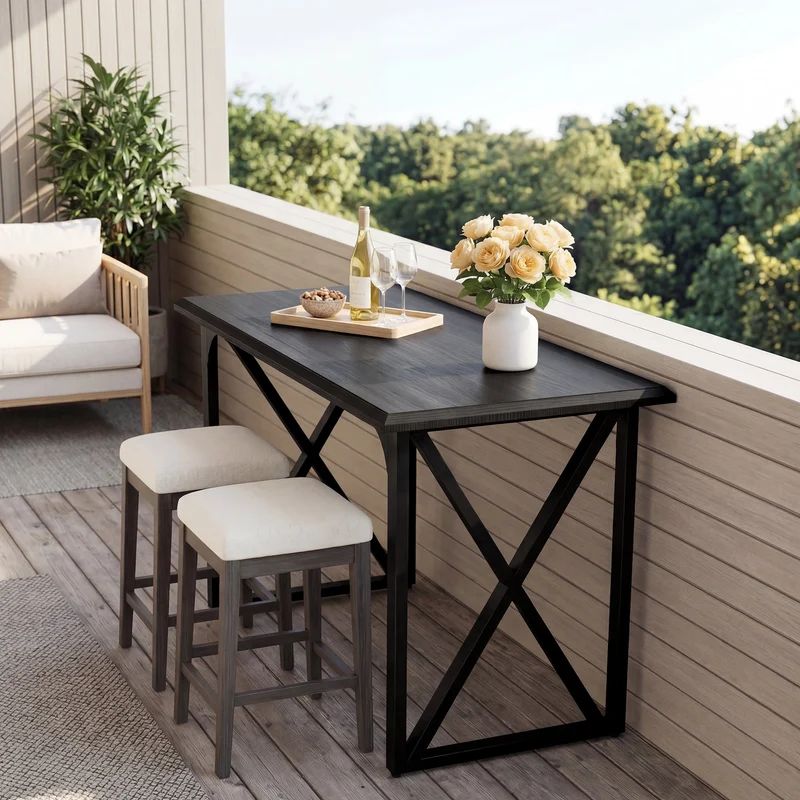 Tribesigns Table de bar 140 cm, Table haute de style industriel avec piètement en X en métal pour 2 à 4 personnes