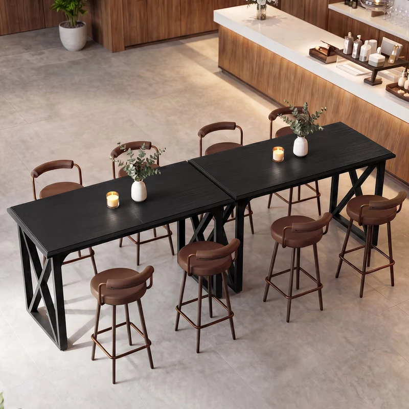 Tribesigns Table de bar 140 cm, Table haute de style industriel avec piètement en X en métal pour 2 à 4 personnes