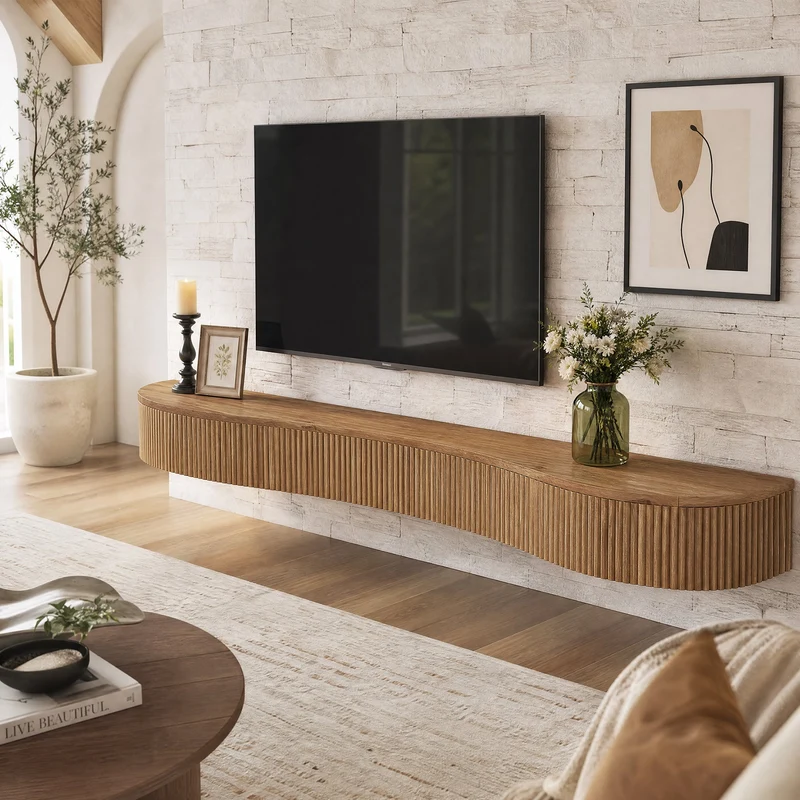 Tribesigns Étagère de cheminée flottante en bois massif 180 cm avec motif rainuré