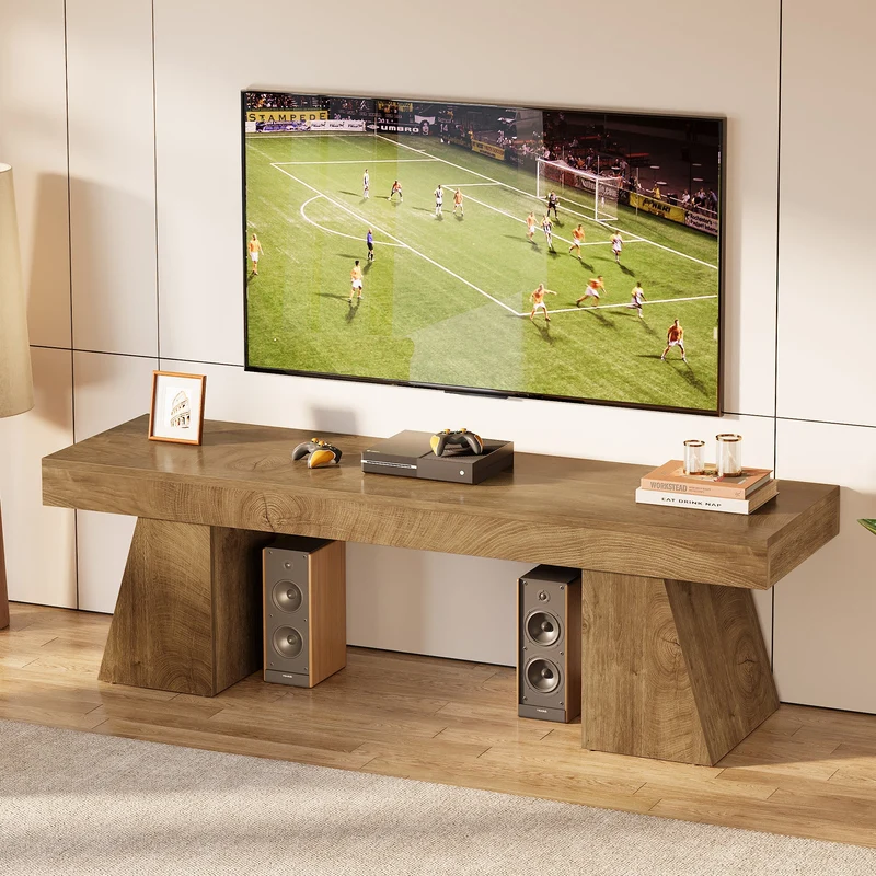 Tribesigns Meuble TV bas 160 cm pour téléviseurs jusqu'à 75 pouces avec base géométrique