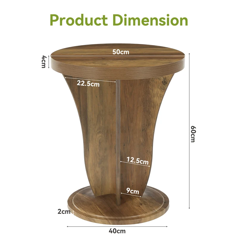 Tribesigns Table d'appoint ronde en bois pour salon, 50 cm de diamètre, Style champêtre, petite table de canapé marron