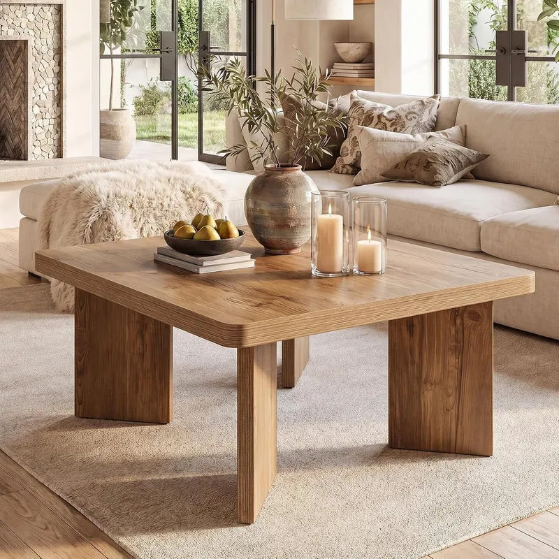 Tribesigns Table basse en bois de 80 cm, Petite table d'appoint de style champêtre avec plateau épais et pieds robustes