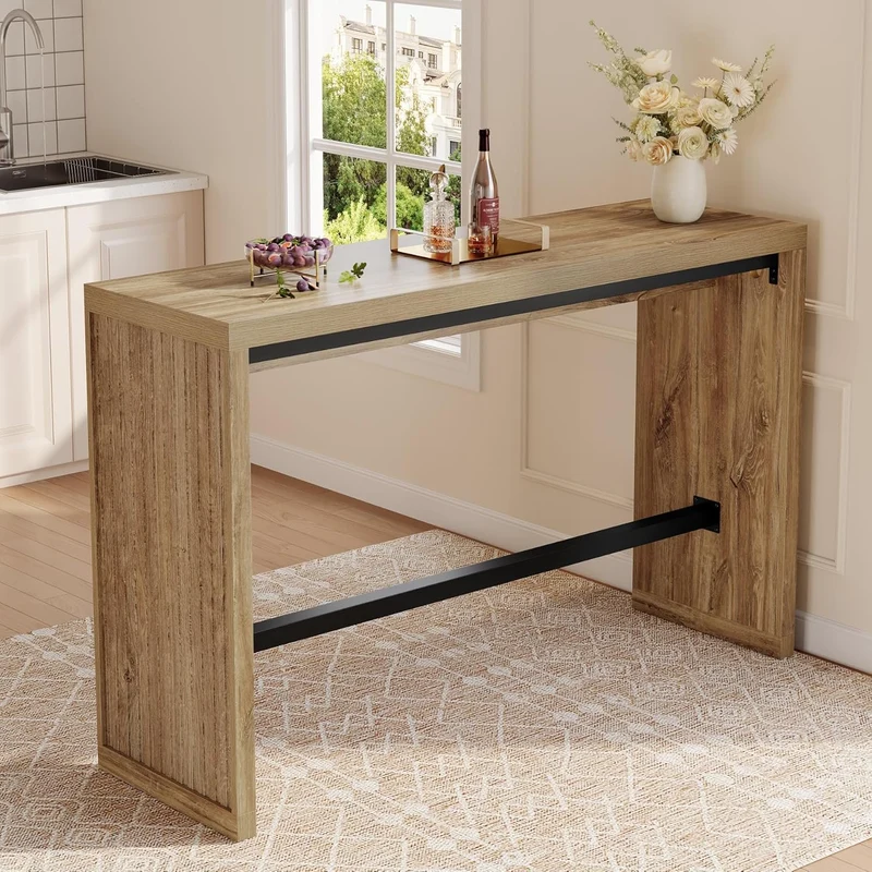 Tribesigns Table de bar hauteur comptoir 140 cm, Table de pub avec repose-pieds en métal