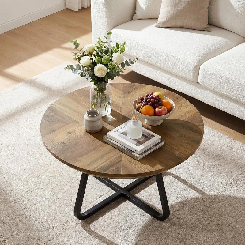 Tribesigns Table basse ronde 80 cm, Table basse moderne aspect bois, table d'appoint industrielle avec pieds en métal, gain de place