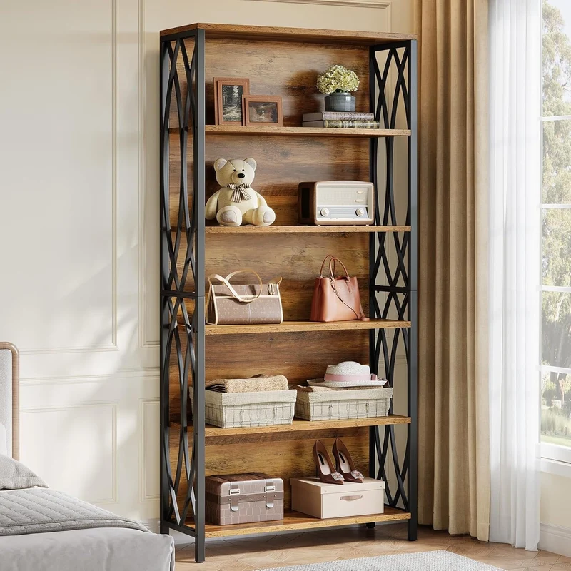 Tribesigns Bibliothèque de 180 cm de Haut, Bibliothèque à 6 étagères de Style Industriel avec Structure métallique géométrique