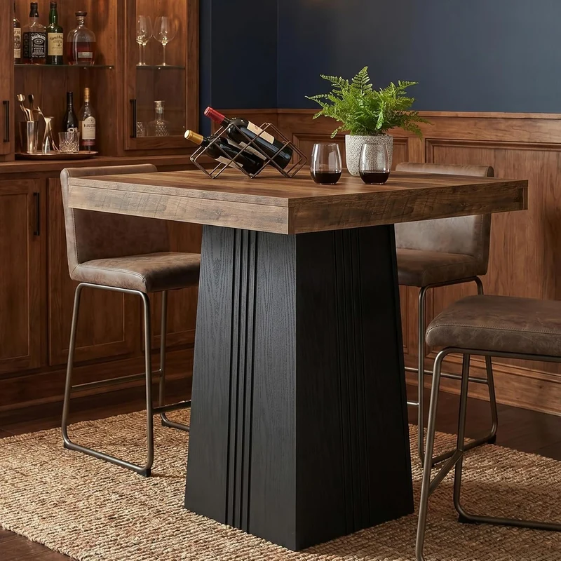 Tribesigns Table de bar carrée 80 x 80 cm, 90 cm de hauteur, Table haute de style bistro avec piètement nervuré