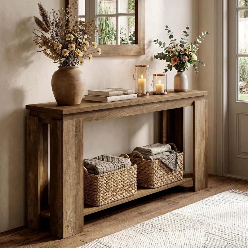 Tribesigns Console longue et étroite 160 cm, Style maison de campagne, idéale pour une entrée, un couloir ou un salon, couleur marron vintage