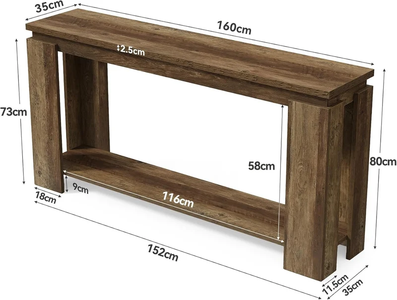 Tribesigns Console longue et étroite 160 cm, Style maison de campagne, idéale pour une entrée, un couloir ou un salon, couleur marron vintage