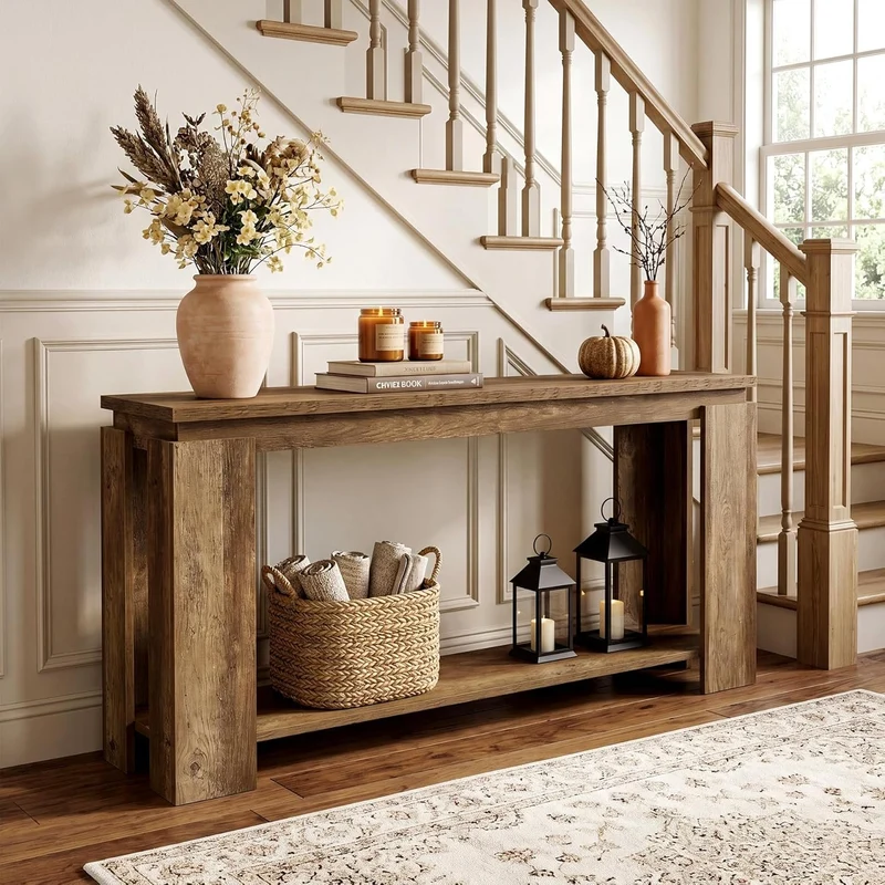 Tribesigns Console longue et étroite 160 cm, Style maison de campagne, idéale pour une entrée, un couloir ou un salon, couleur marron vintage