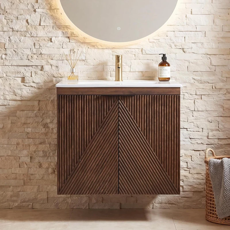 Tribesigns Meuble vasque 60 cm avec meuble bas, Meuble vasque suspendu avec vasque en céramique