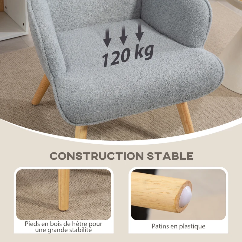 Fauteuil de salon capitonné à oreilles rembourré 71 x 74 x 96 cm confortable style scandinave en polyester gris clair 21_0003538