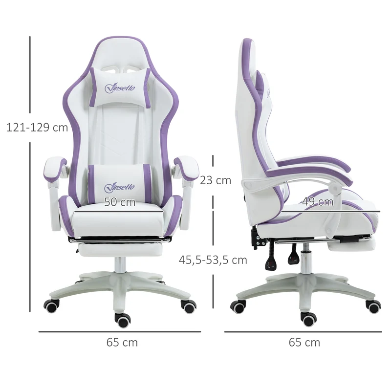 Fauteuil de jeu ergonomique 65 x 65 x 121-129 cm dossier inclinable 135° soutien lombaire moderne tendance en PU blanc 21_0006228