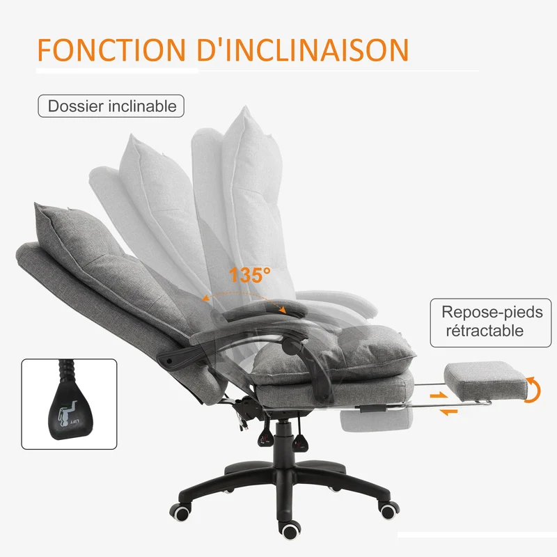 Fauteuil de bureau massant ergonomique 70 x 62 x 120 cm massage 6 points hauteur réglable moderne en polyester gris 21_0006173