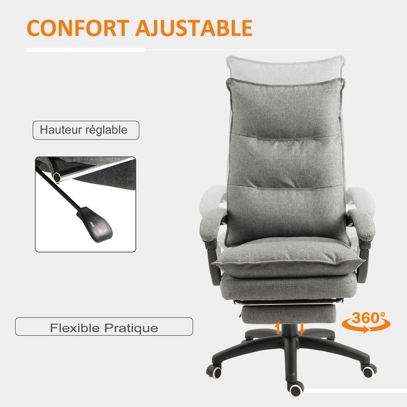 Fauteuil de bureau massant ergonomique 70 x 62 x 120 cm massage 6 points hauteur réglable moderne en polyester gris 21_0006173