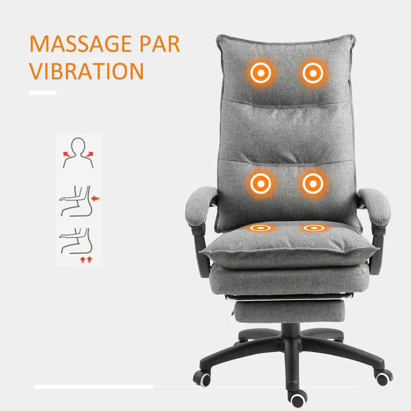 Fauteuil de bureau massant ergonomique 70 x 62 x 120 cm massage 6 points hauteur réglable moderne en polyester gris 21_0006173