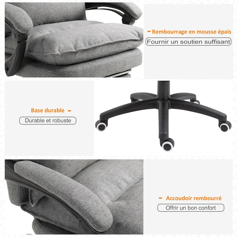 Fauteuil de bureau massant ergonomique 70 x 62 x 120 cm massage 6 points hauteur réglable moderne en polyester gris 21_0006173