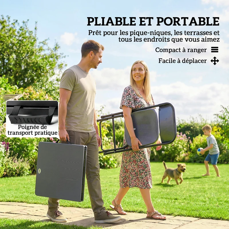 Ensemble jardin pliable 5 pièces table 118 x 60 x 74 cm réglable rangement utile moderne minimaliste en hdpe gris foncé 21_0005392