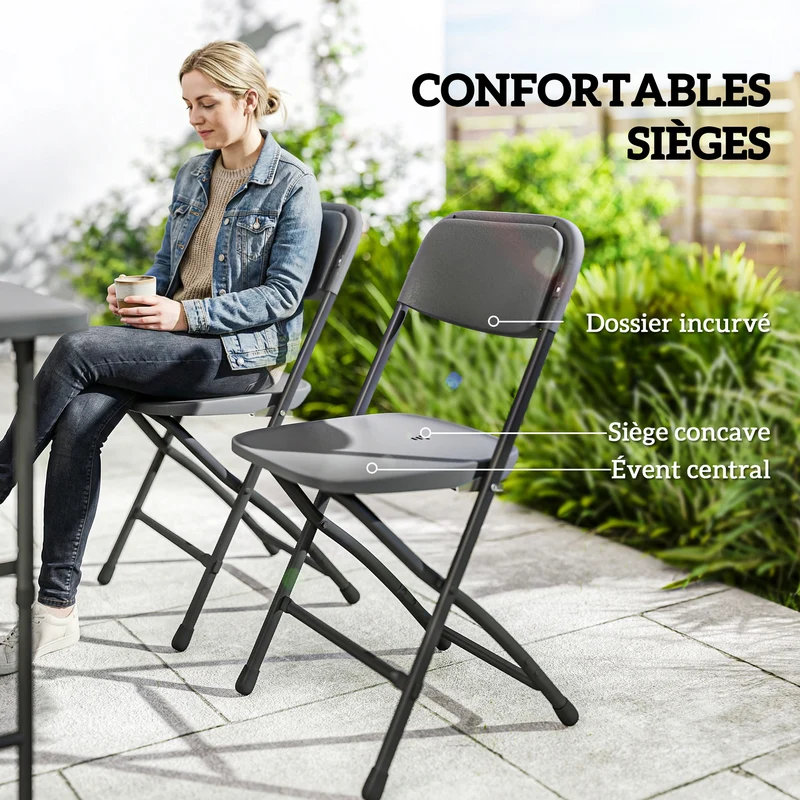 Ensemble jardin pliable 5 pièces table 118 x 60 x 74 cm réglable rangement utile moderne minimaliste en hdpe gris foncé 21_0005392