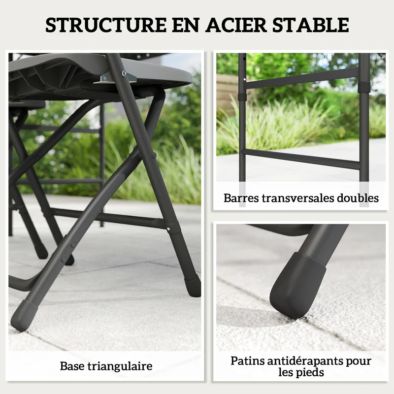 Ensemble jardin pliable 5 pièces table 118 x 60 x 74 cm réglable rangement utile moderne minimaliste en hdpe gris foncé 21_0005392