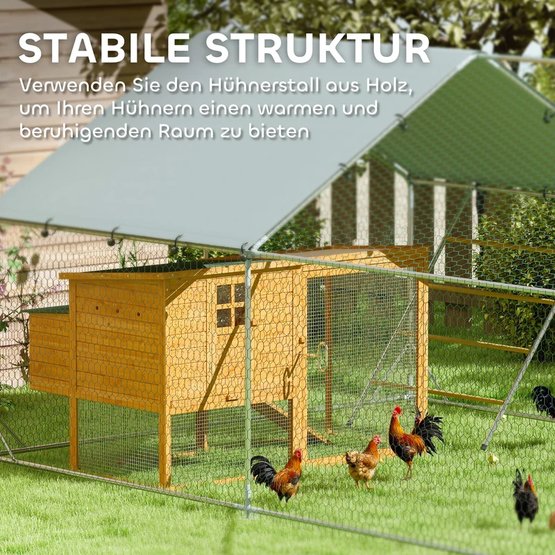 Enclos pour poules jardin 300 x 400 x 195 cm très spacieux sécurisé mangeoire intégrée moderne en acier galvanisé argent 21_0007993